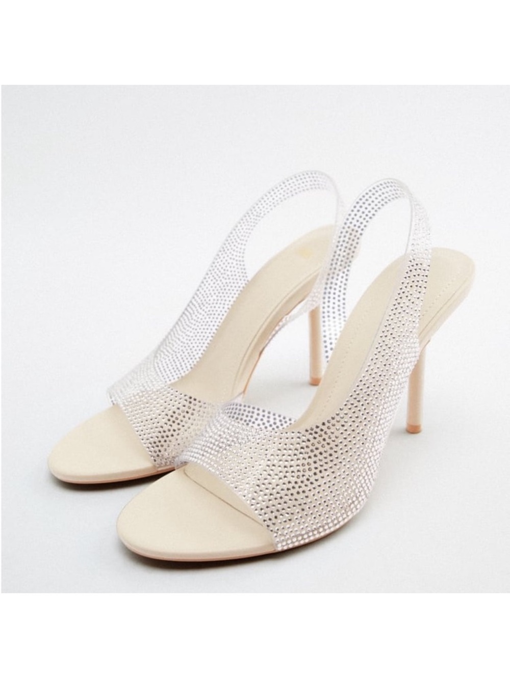 Zara Crystal Slingback Heels in Nude
